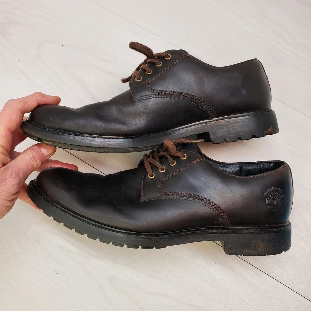 Timberland Mens Brown Leather Waterproof Oxford Shoes Size 9W Americana Gorpcore